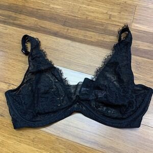 Victoria's Secret Dream Angels Unlined Plunge Lace Bra Size 34DDD Black Sheer